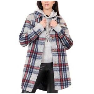 CoffeeShop Juniors' Long-Sleeve Plaid-Print Shacket XS Gray Red Blue